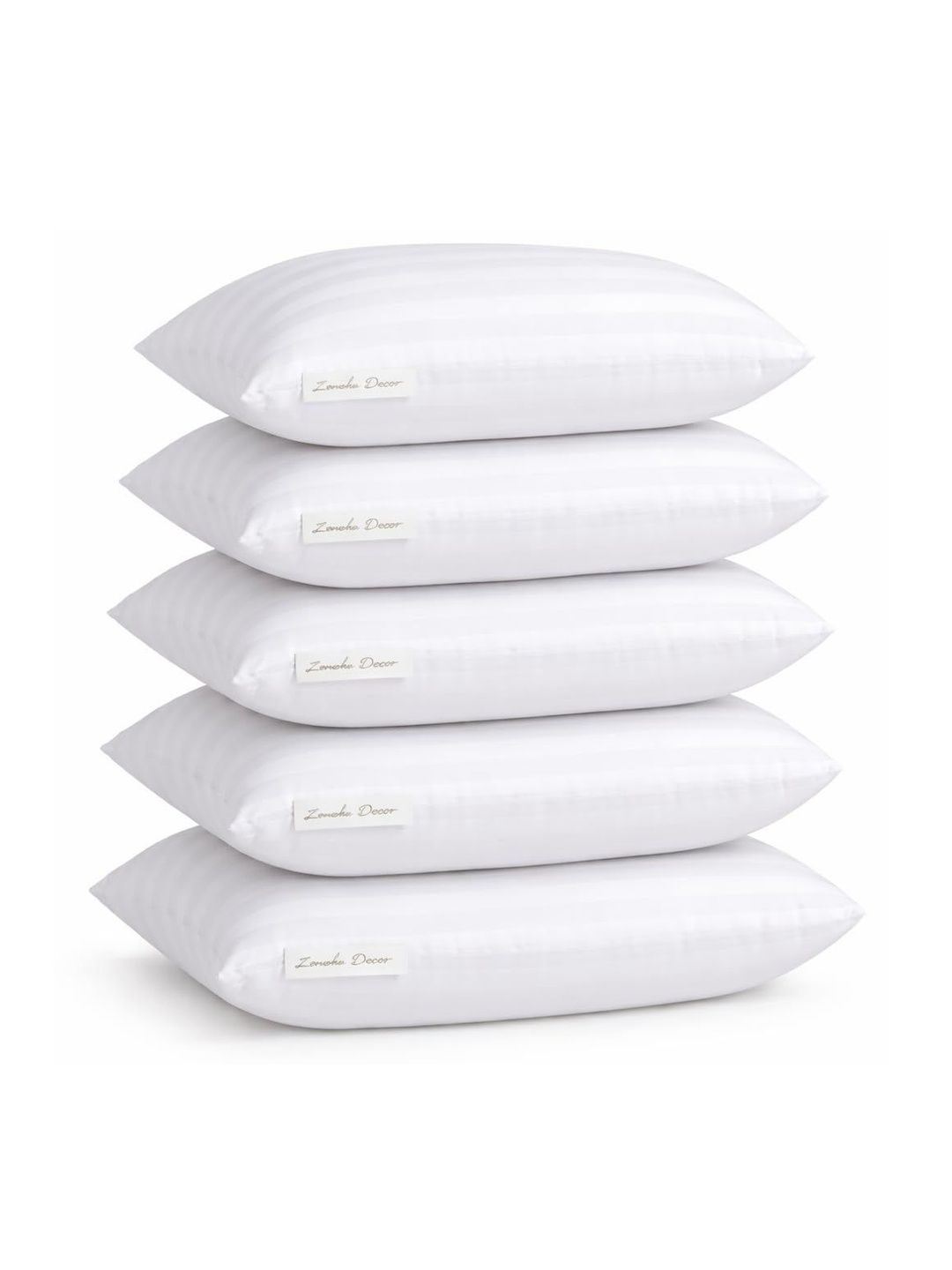 ZENSHA DECOR 5-Pcs White Striped Rectangle Cushion Inserts-picture-1