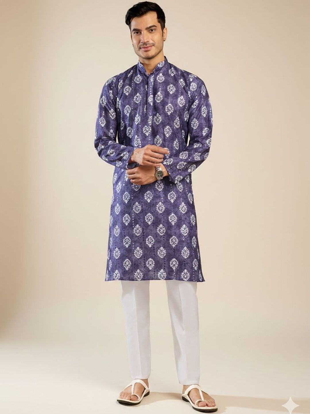 INDIROOP Men Ethnic Motifs Thread Work Kurta-picture-51