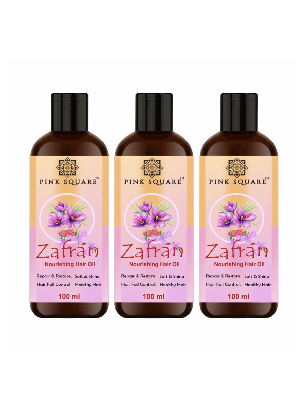 Pink Square Set Of 3 Zafran Hair Oil For Hair Growth - 100ml Each-image-45