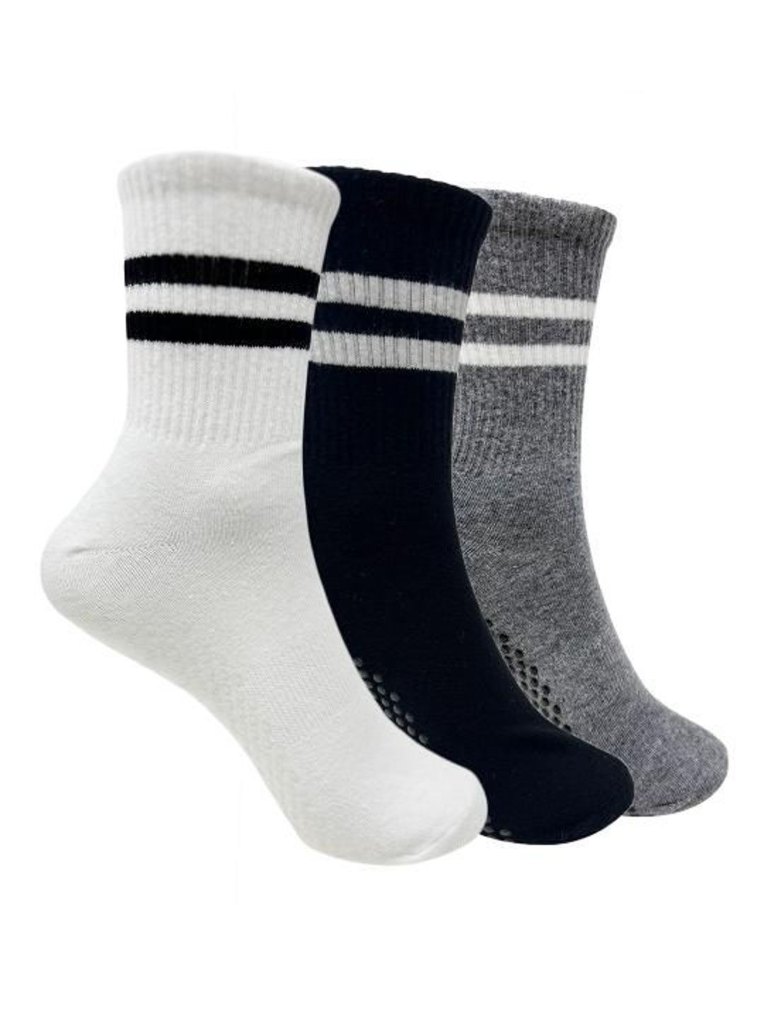 Mint & Oak Women Pack of 3 Cotton Blend Assorted Striped Calf Length Socks-image-27