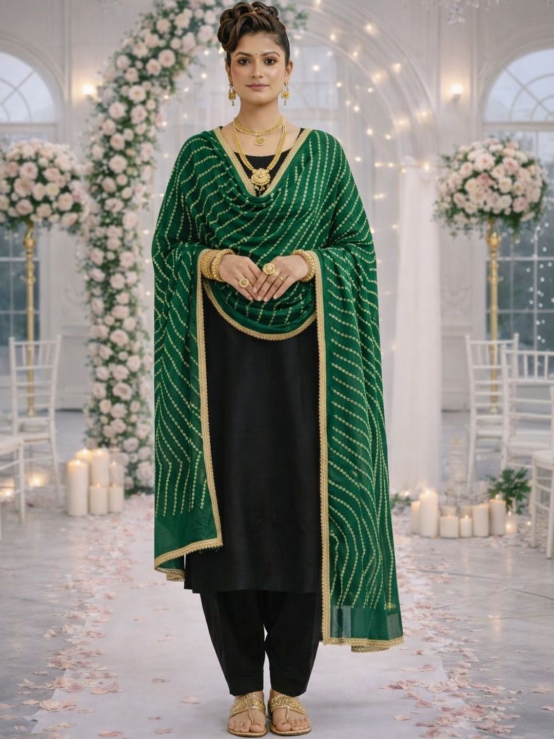 HERE&NOW Woven Design Bandhani Dupatta with Zari-picture-57