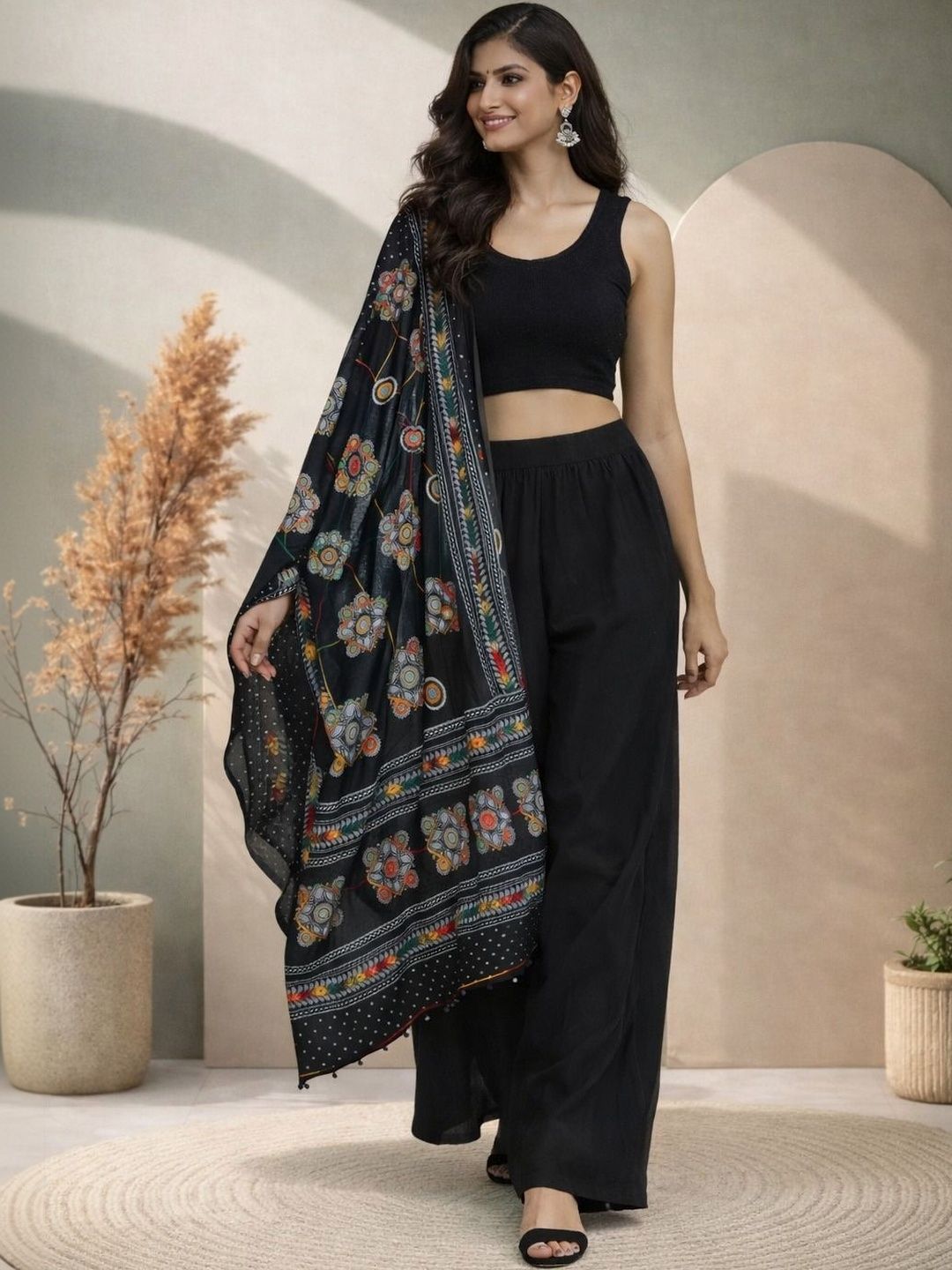 HERE&NOW Ethnic Motifs Printed Dupatta with Thread Work-picture-31