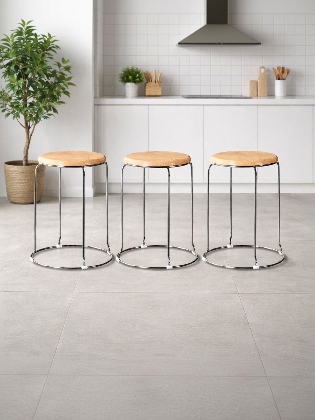 FUGO Set Of 3 Beige Bar Stool
