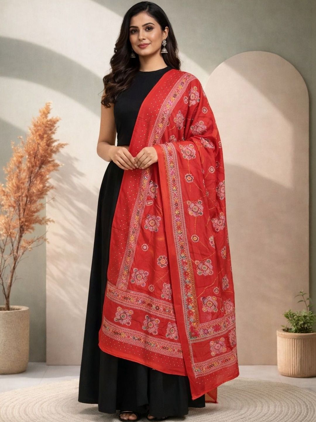 HERE&NOW Ethnic Motifs Woven Design Dupatta with Mirror Work-picture-33