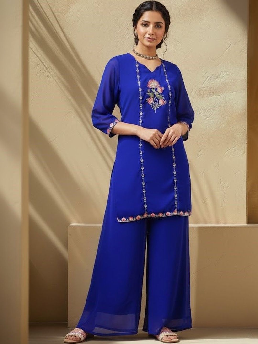 KALINI Women Floral Embroidered Regular Thread Work Kurta with Palazzos-picture-28