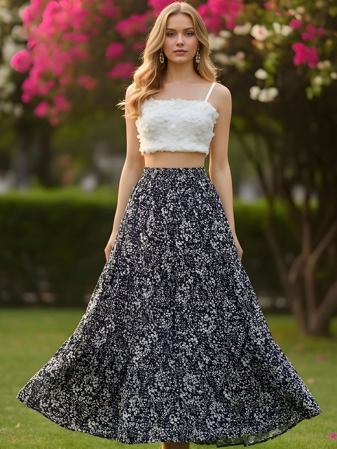 Sera Women Pure Cotton Blend Floral Bohemian Maxi Tiered Skirt-picture-25
