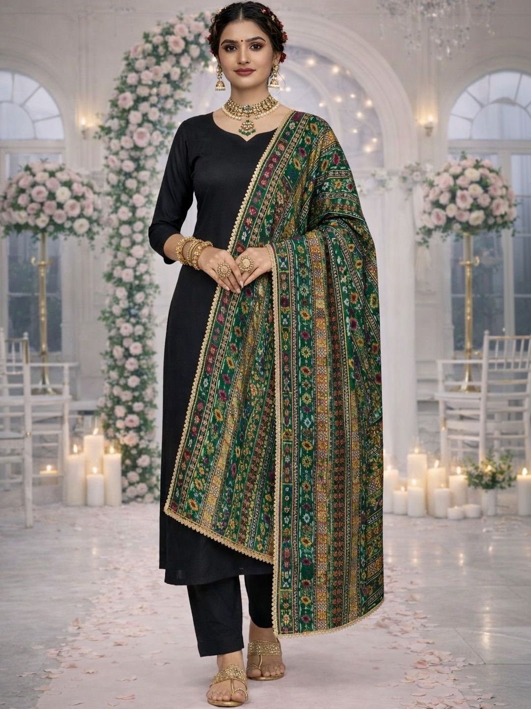 HERE&NOW Ethnic Motifs Printed Kalamkari Dupatta-picture-29