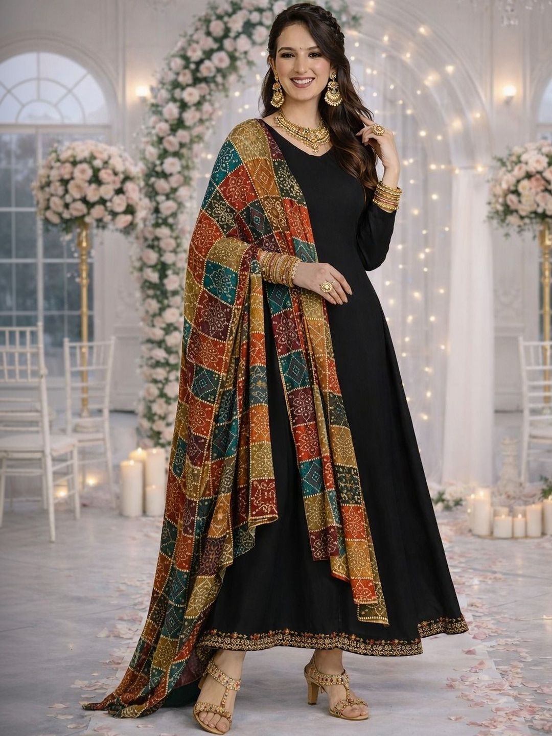 HERE&NOW Printed Bandhani Dupatta With Gotta Patti-picture-40