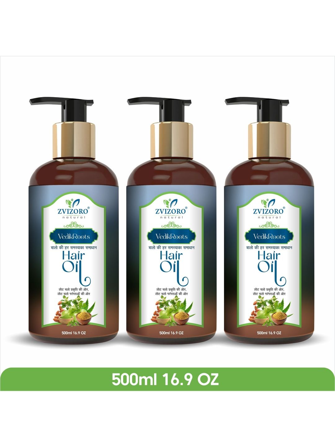 ZVIZORO Set Of 3 Vedic Roots Hair Oil For Hair Growth - 500 ml Each-image-45