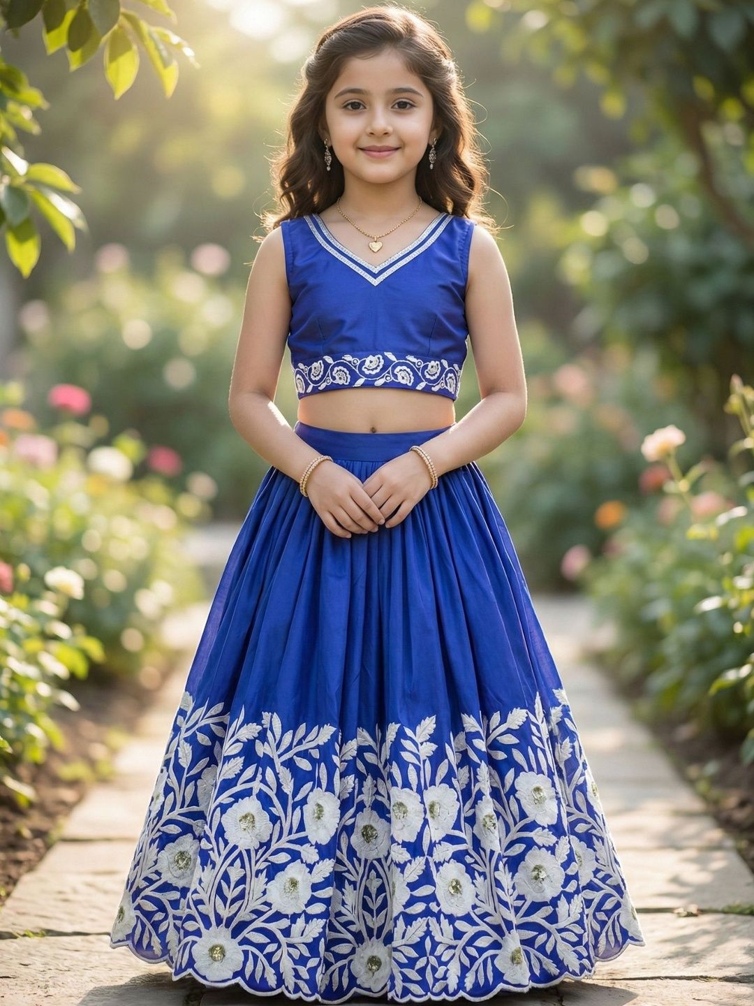 KALINI Girls Embroidered Thread Work Ready to Wear Lehenga &