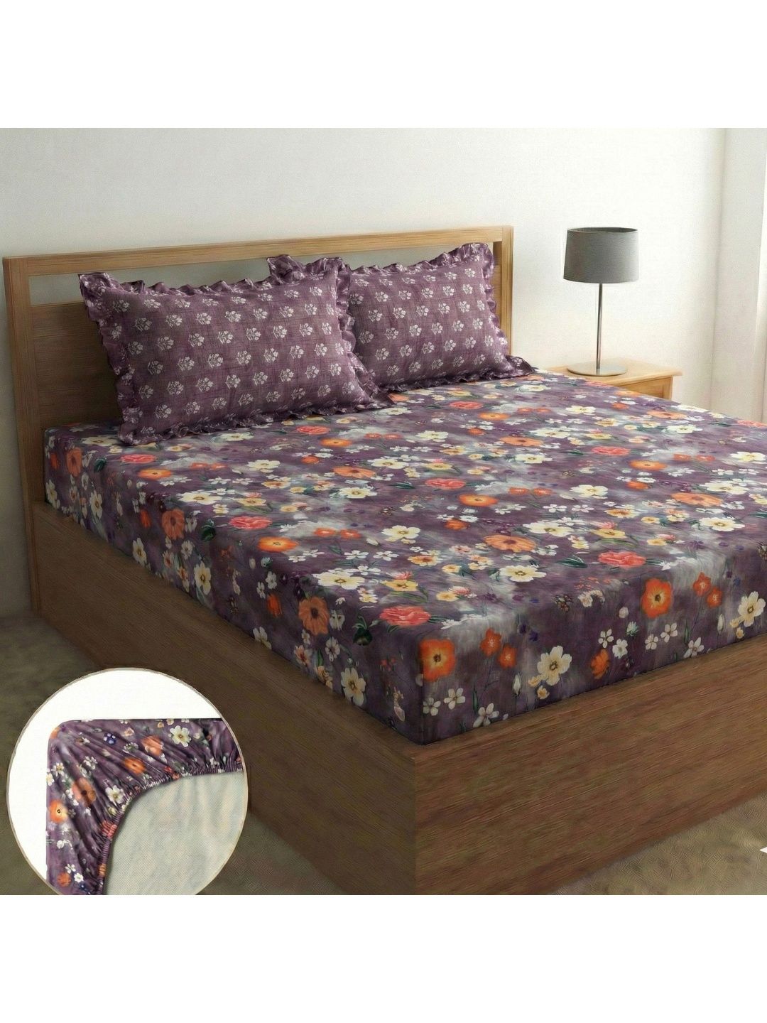 Home Sizzler Purple Floral 210 TC Bedsheet with 2 Pillow Covers-picture-20