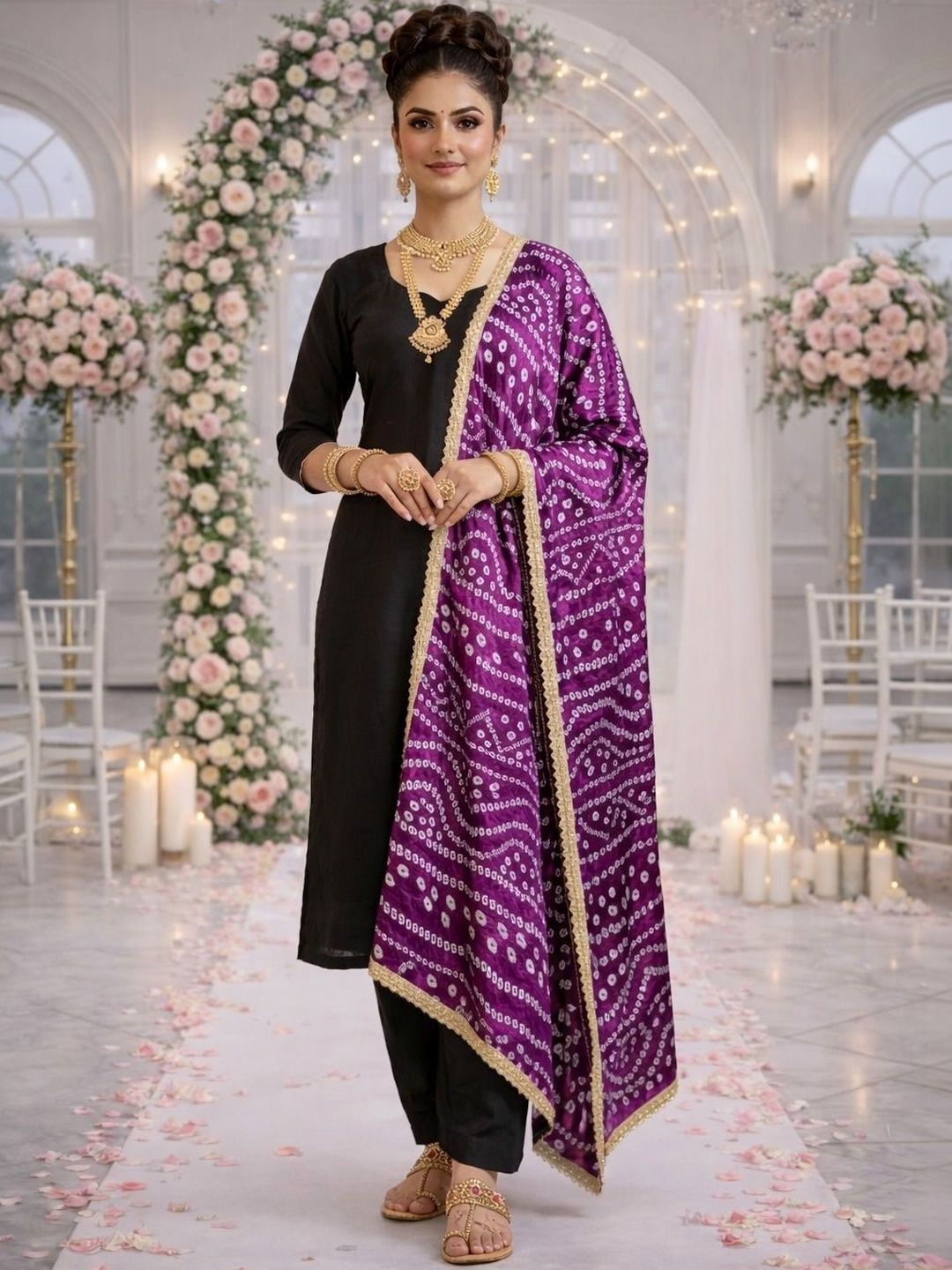 HERE&NOW Printed Bandhani Dupatta with Gotta Patti-picture-43