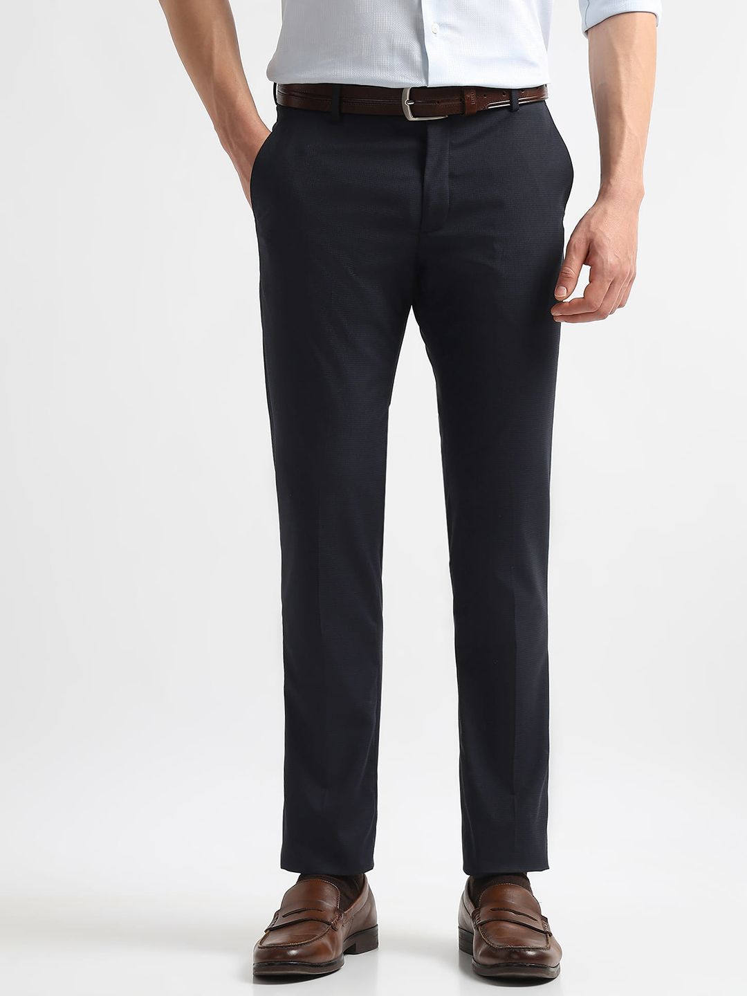 Arrow Men Hudson Tailored Fit Checked Formal Trousers-picture-34