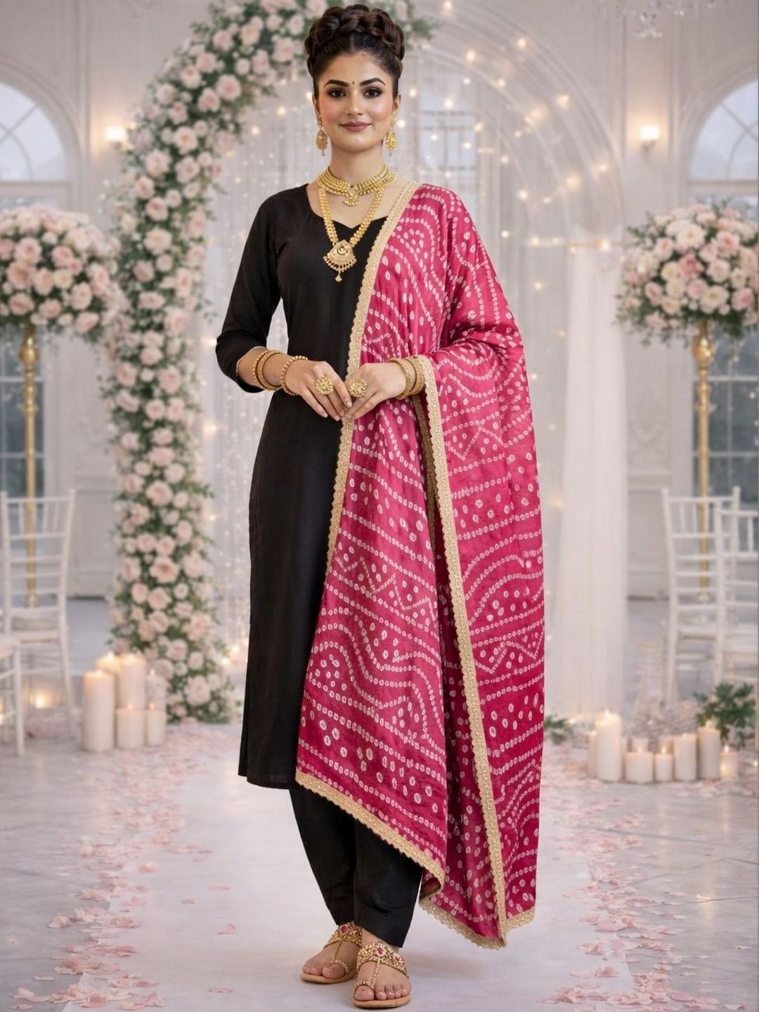 HERE&NOW Printed Bandhani Dupatta with Zari-picture-26