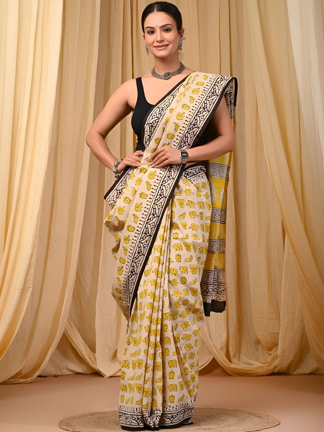 HERE&NOW Ethnic Motifs Pure Cotton Ikat Saree-picture-55