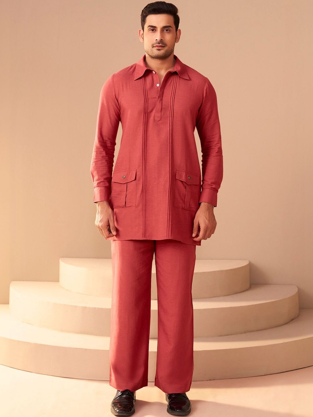 House of Pataudi Shirt Collar Kurta & Trousers-picture-14