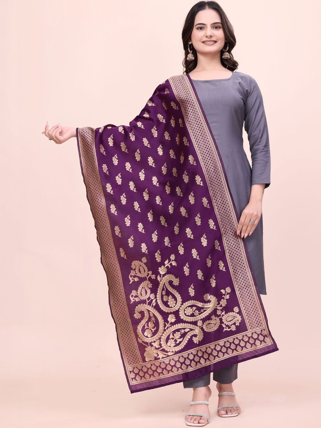Klotden Ethnic Motifs Woven Design Dupatta with Zari