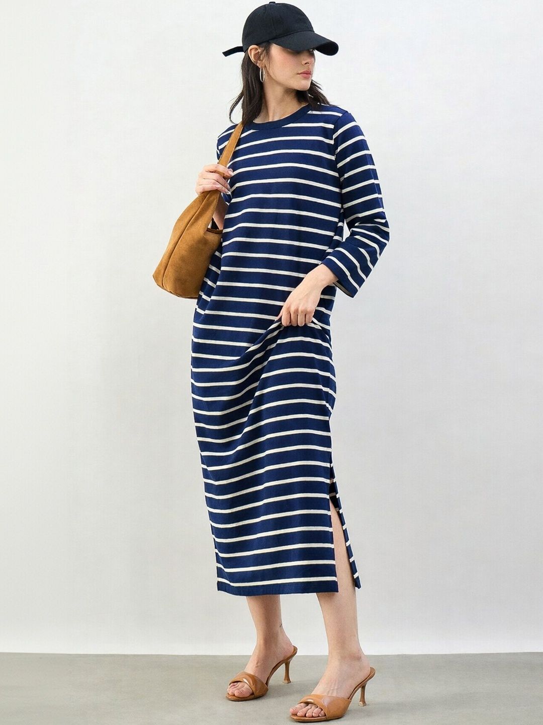 SASSAFRAS BASICS Striped Sheath Midi Dress