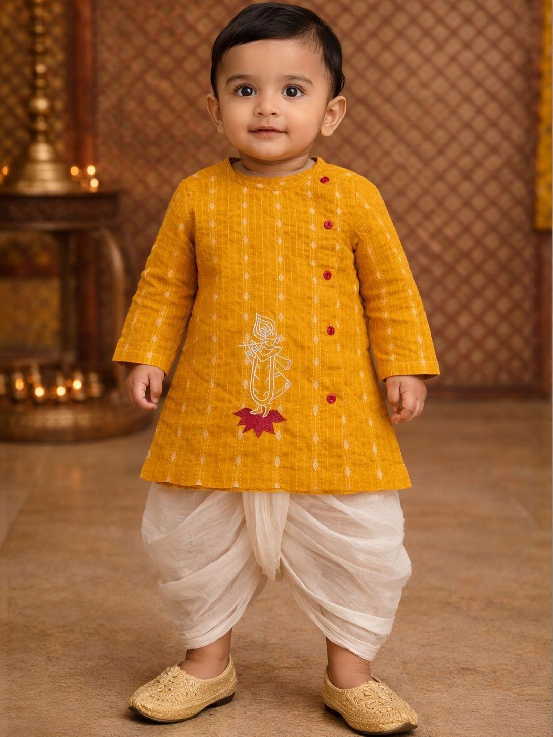 pspeaches Boys Floral Regular Pure Cotton Kurta with Dhoti Pants-picture-17
