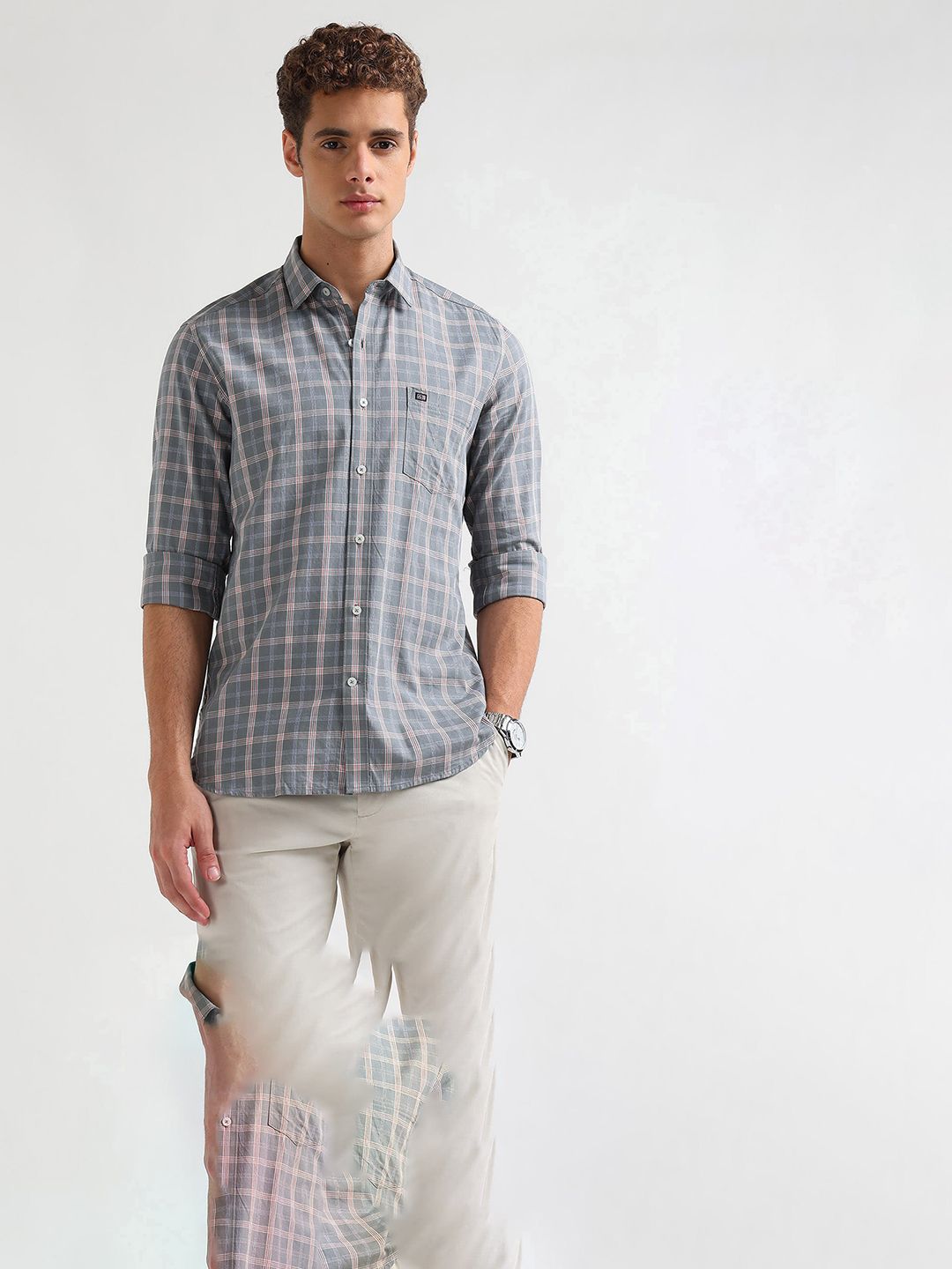 Arrow Sport Manhattan Slim Fit Checked Pure Cotton Casual Shirt-image-42