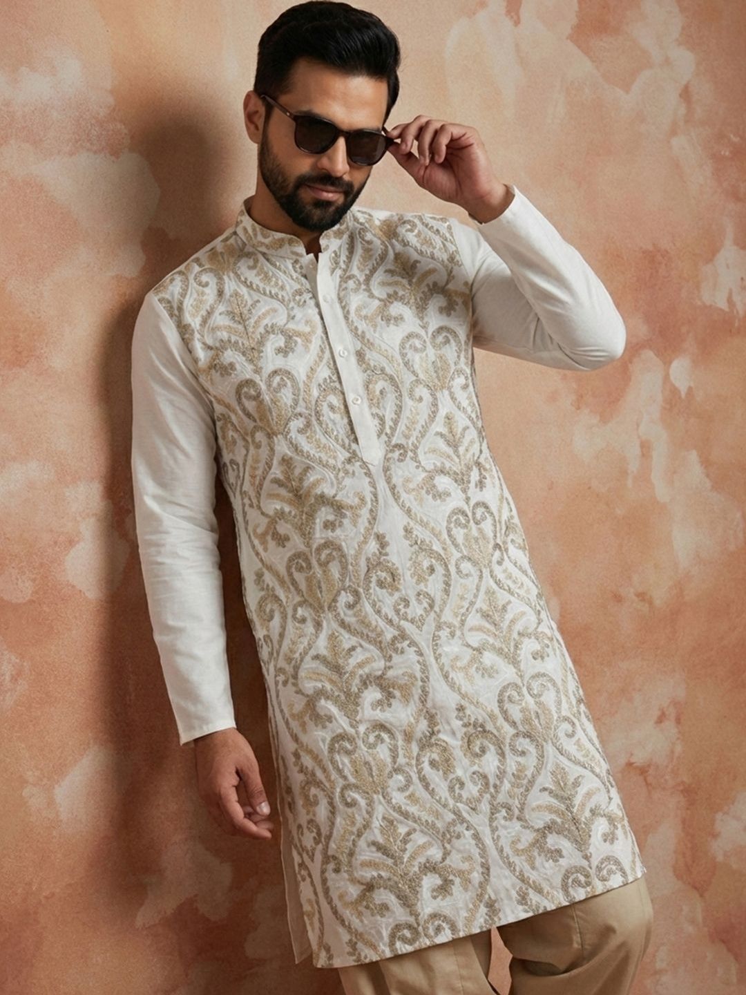 CHHAAP Men Floral Embroidered Thread Work Summer Sheers Kurta-picture-47