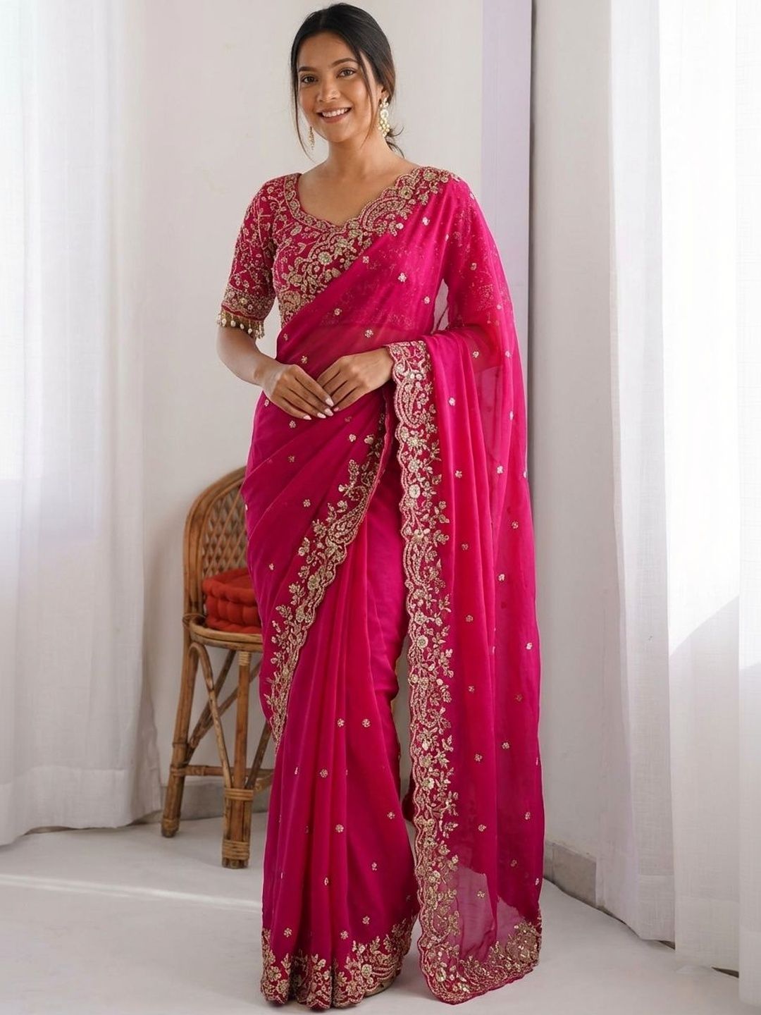 Kalista Embellished Zari Satin Heavy Work Saree