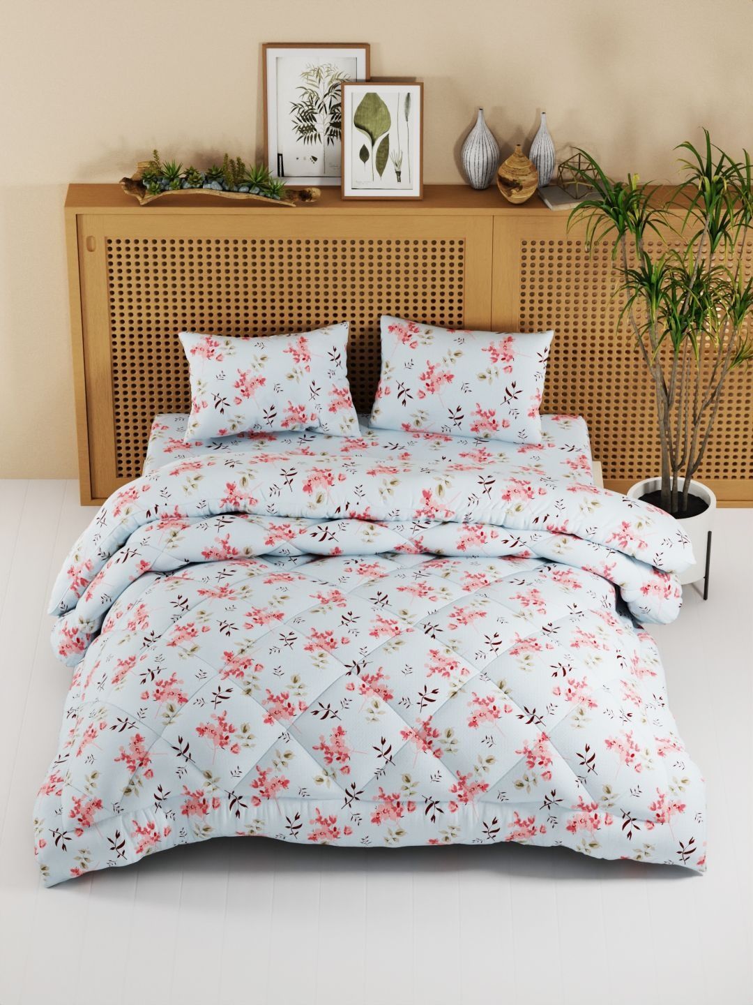 KOPA Blue & Pink Floral Other 4 Piece Double King Regular Bedding Set-picture-18