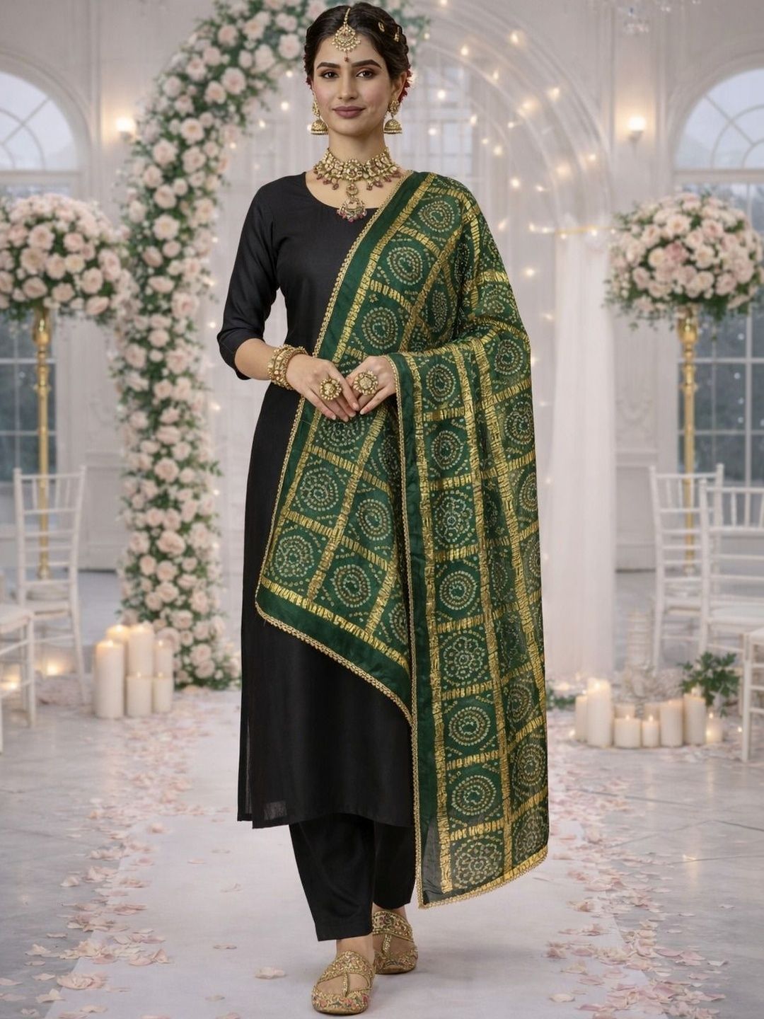 HERE&NOW Woven Design Bandhani Dupatta with Zari-picture-24