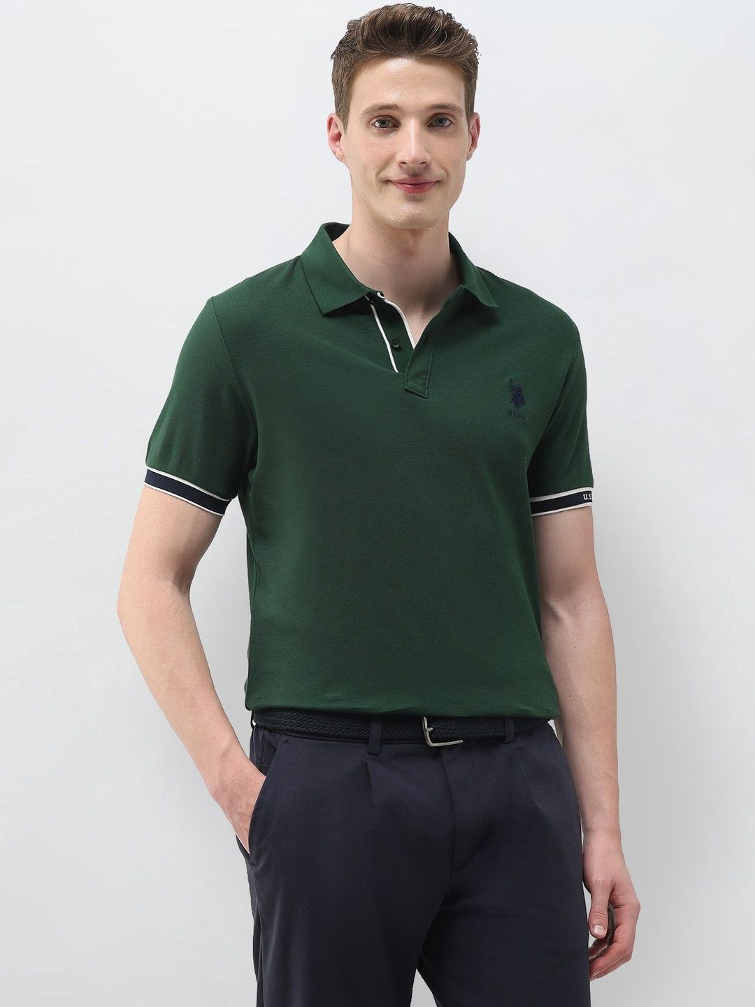 u.s. polo assn. U.S. Polo Assn.Solid Honeycomb Pure Cotton Polo Collar T-shirt-picture-23