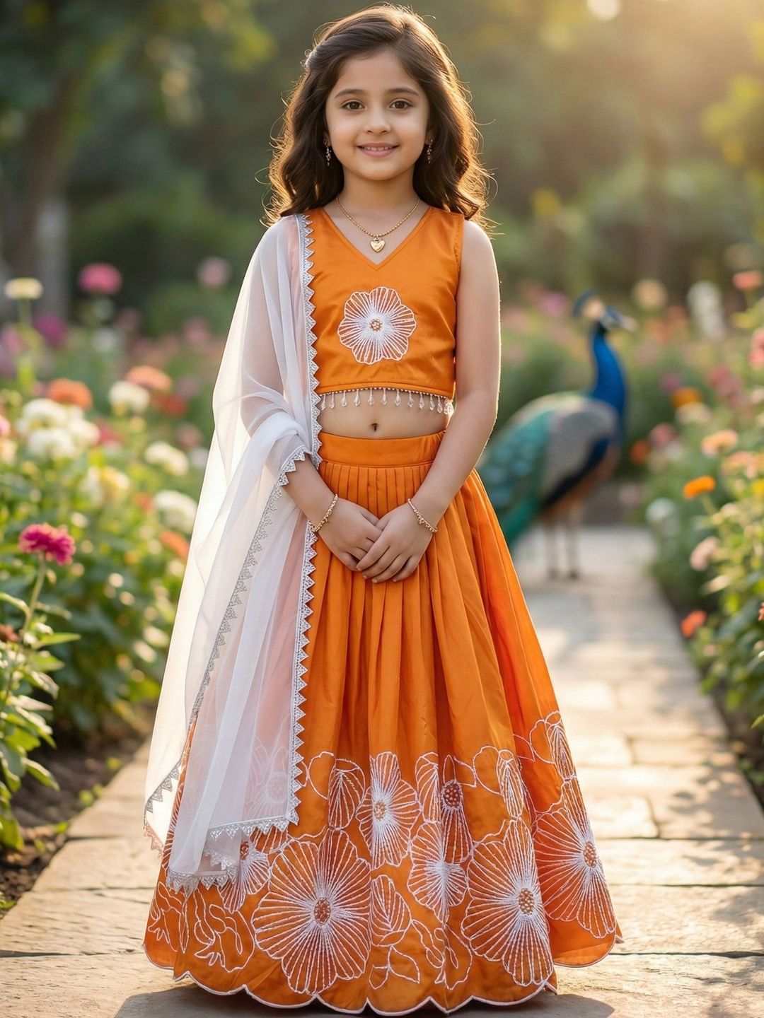 KALINI Girls Embroidered Thread Work Ready to Wear Lehenga & Blouse With Dupatta