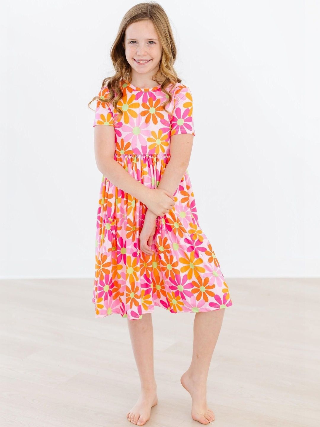 Sangria Girls Printed Round Neck Fit & Flare Dresses-image-45