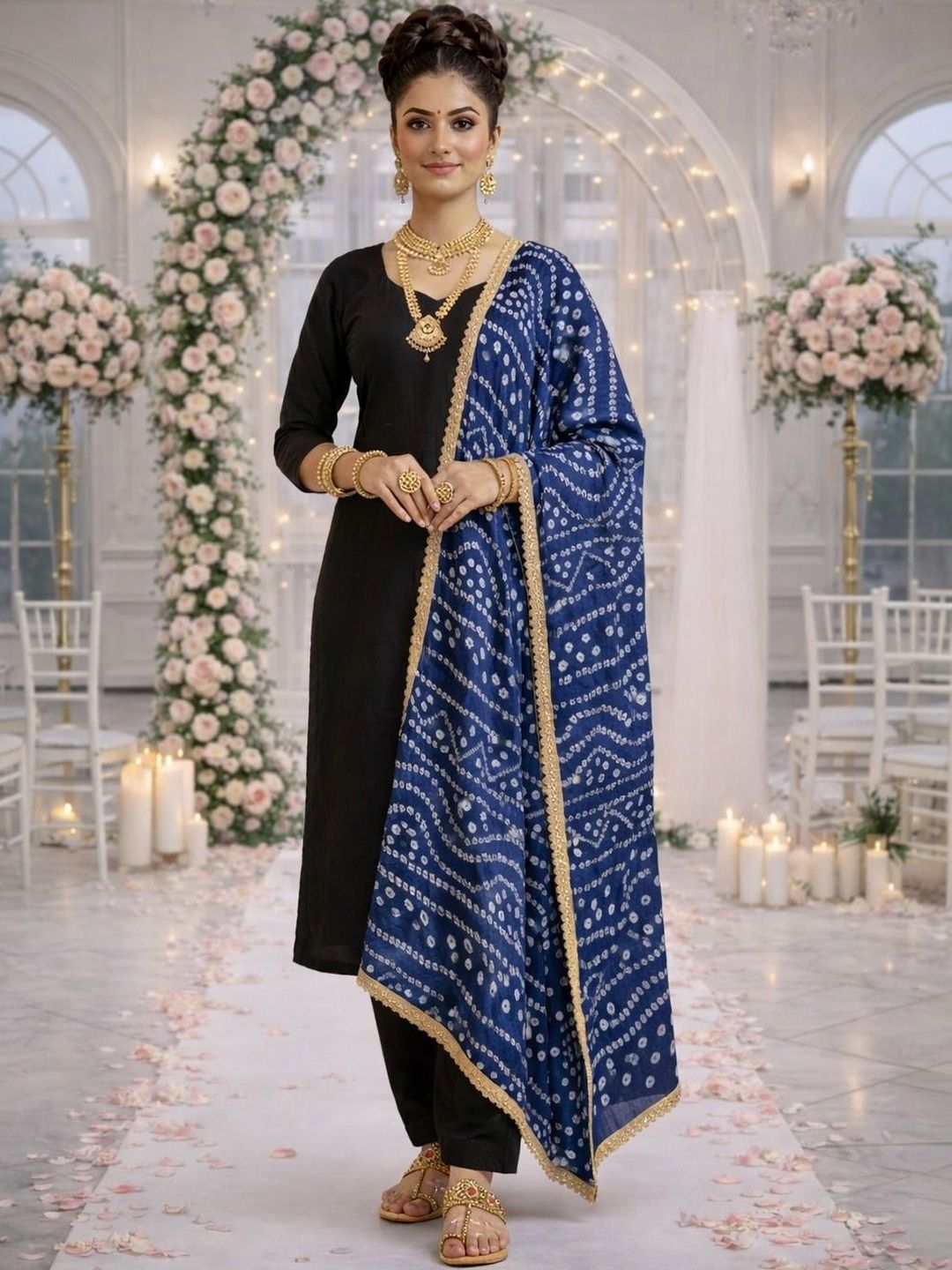 HERE&NOW Printed Bandhani Dupatta with Gotta Patti-picture-21