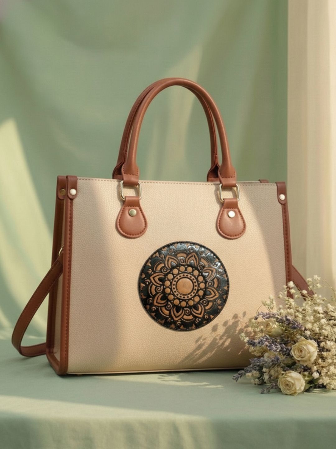 LIKE STYLE Geometric Textured PU Structured Handheld Bag with Applique-picture-15