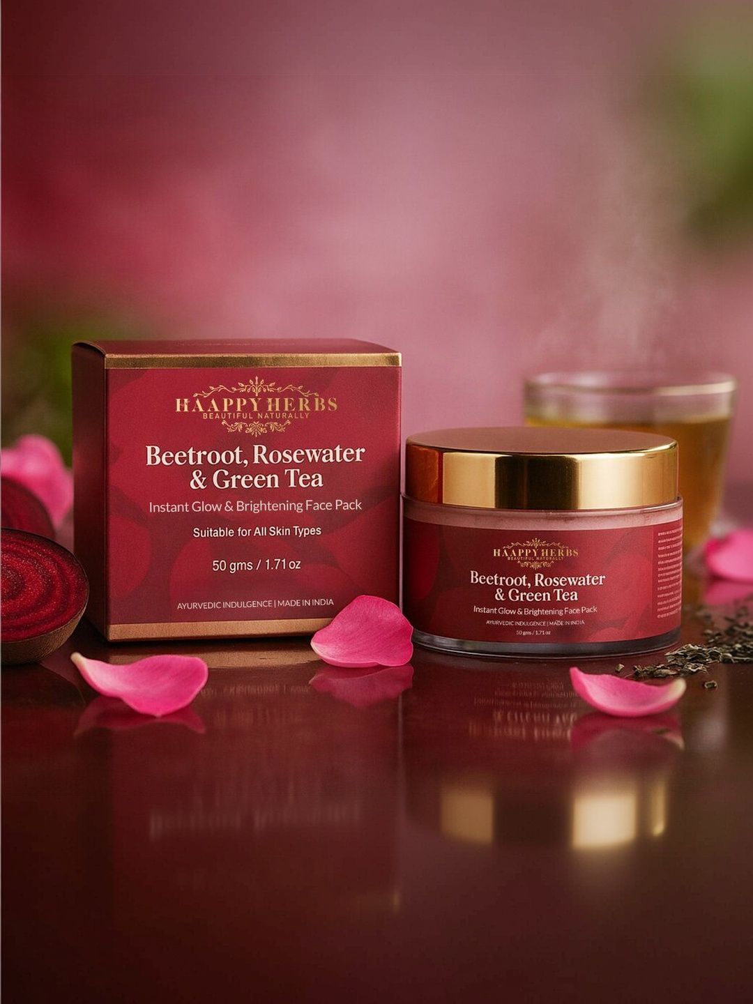 Haappy Herbs Rosewater & Green Tea Intense Glow & Brightening Face Pack - 50g-image-32