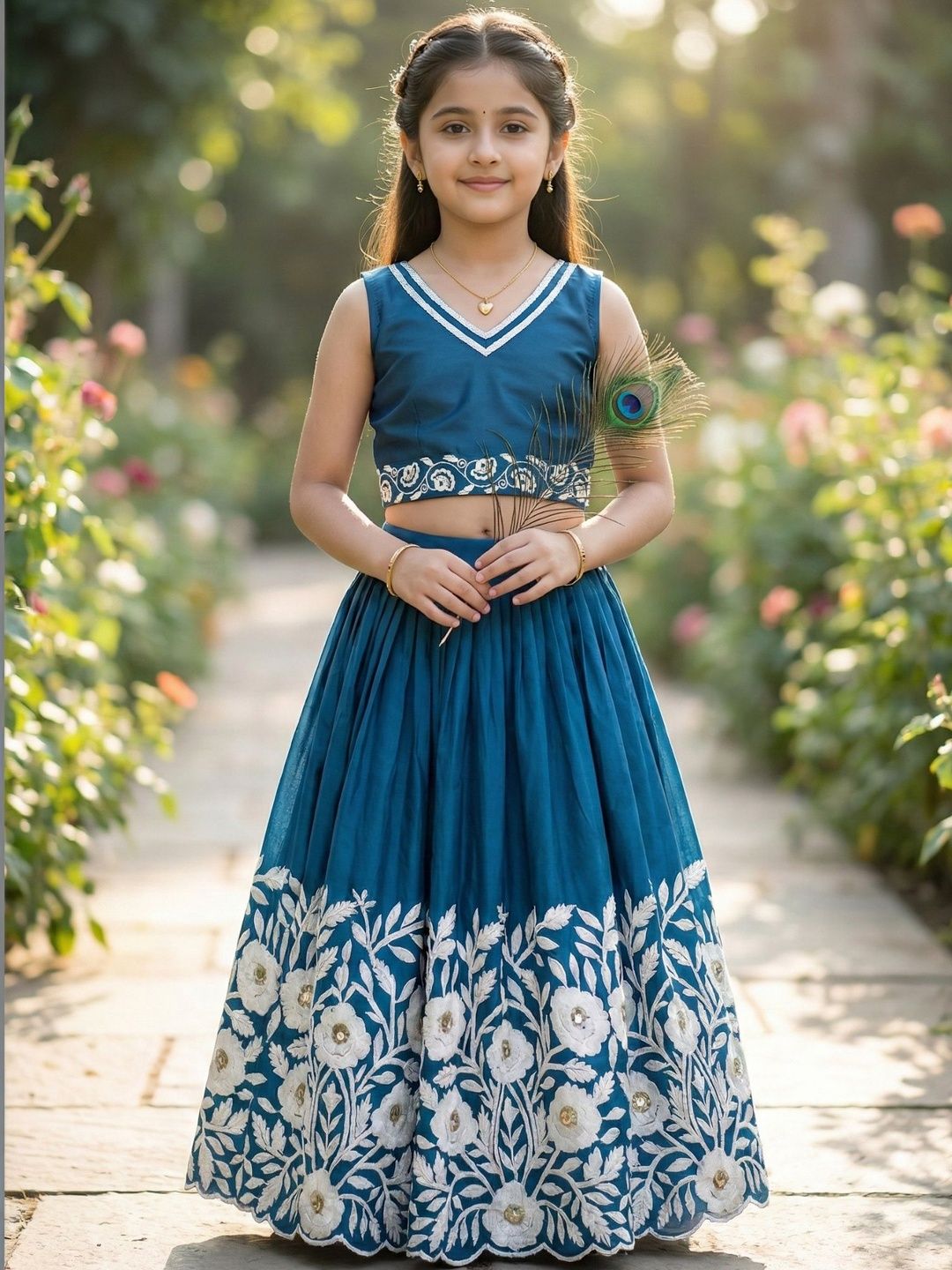 KALINI Girls Embroidered Sequinned Ready to Wear Lehenga &