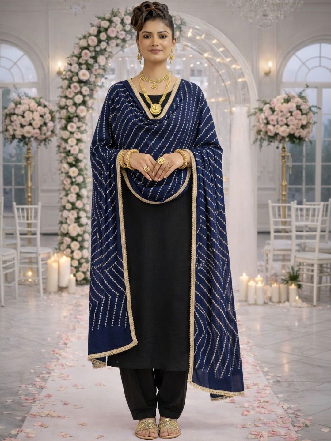 HERE&NOW Printed Bandhani Dupatta with Gotta Patti-picture-33