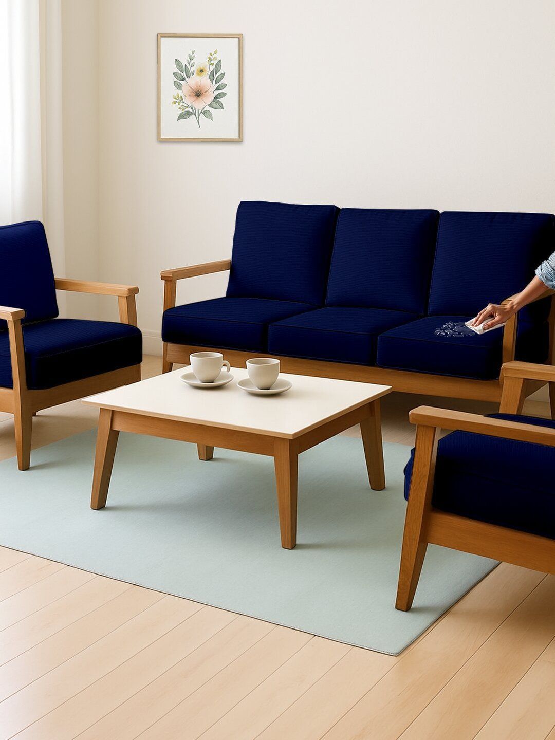 HOTKEI Navy blue 10-Pcs Water Resistance Wooden Sofa Seat Cover-image-27