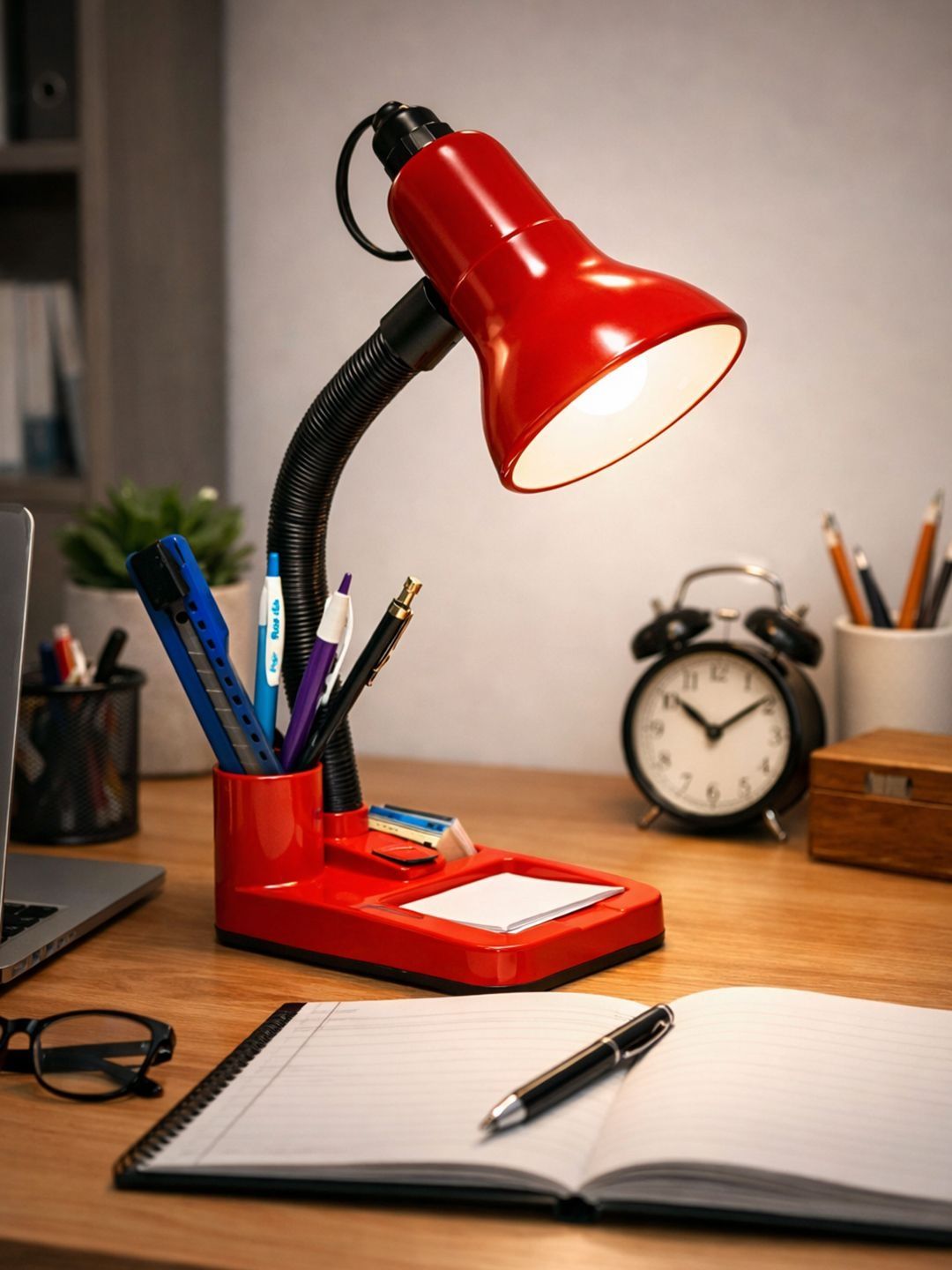 Decorcity Red Industrial Bell Shaped Table Lamp-picture-44