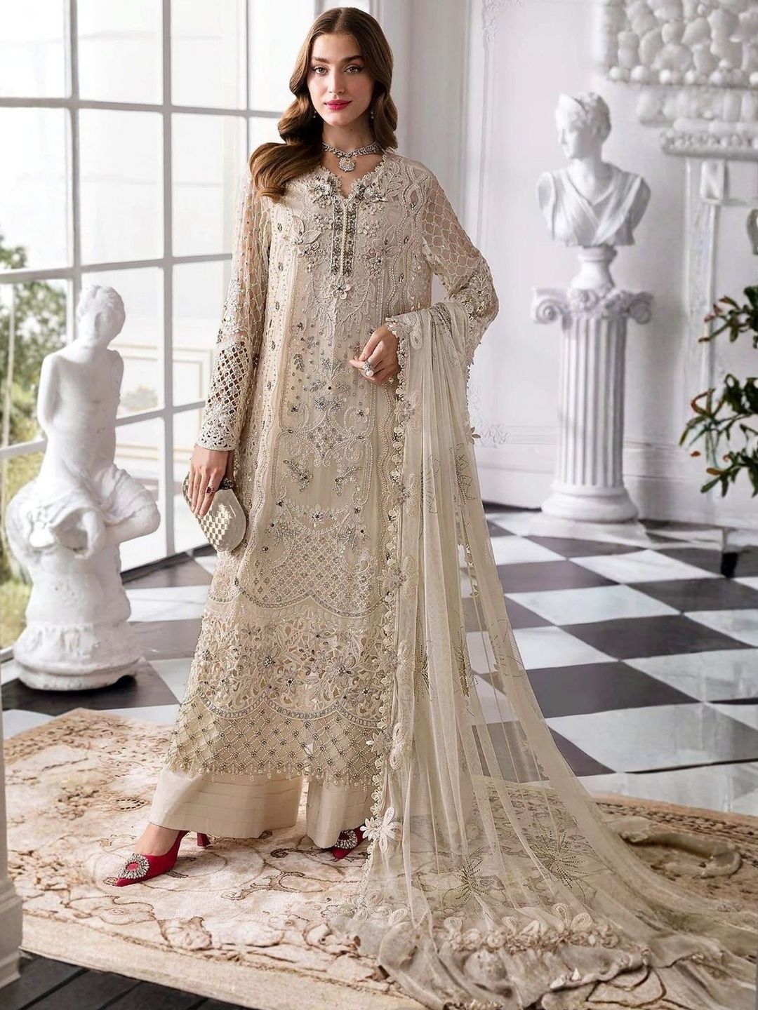 ODETTE Embellished Semi Stitched Dress Material-picture-37