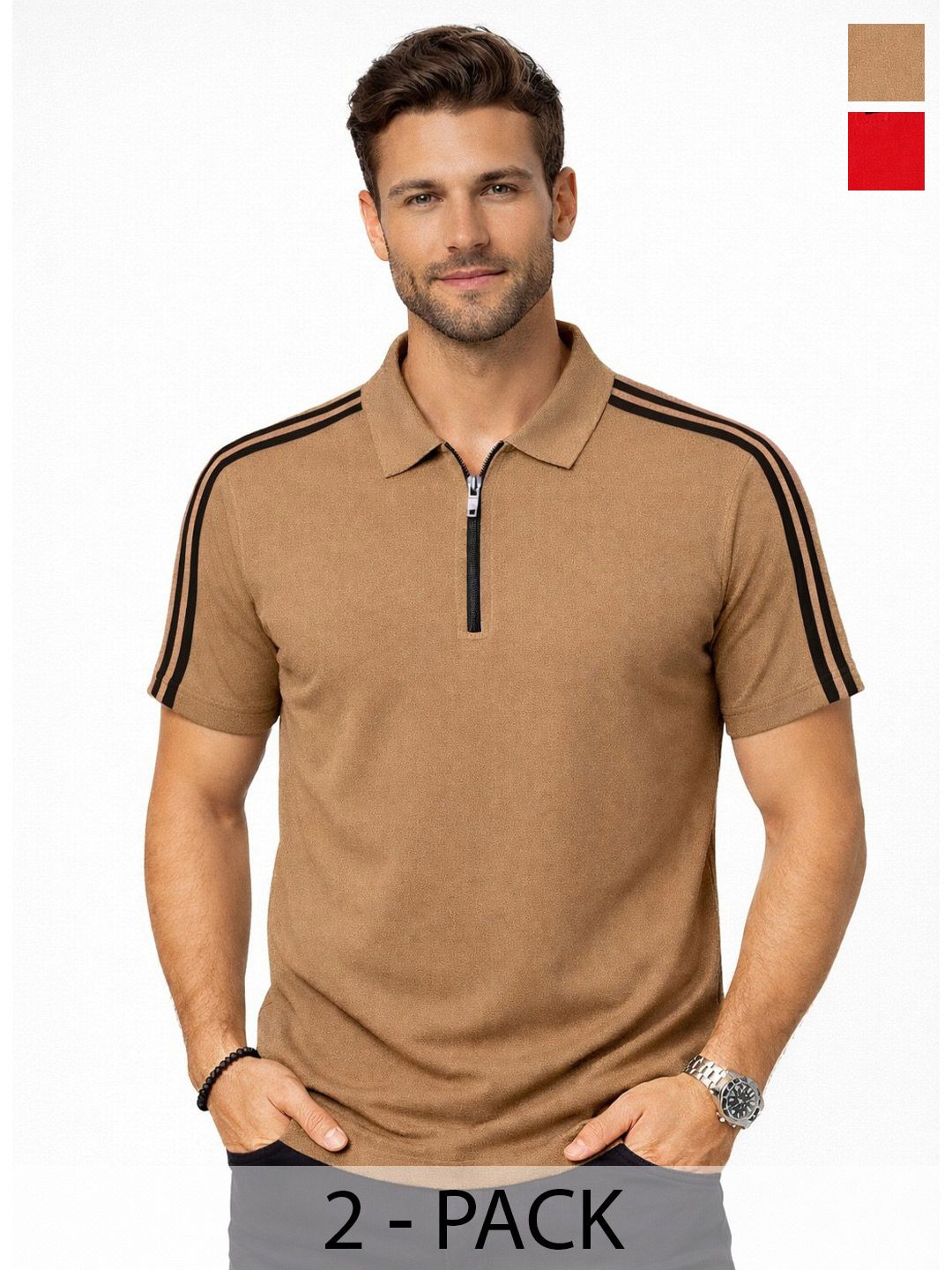 Organic Chics Men 2 Striped Polo Collar Dri-FIT Slim Fit T-shirt-picture-46