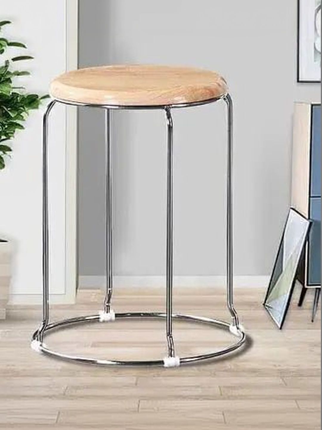 FUGO Beige Wooden Bar Stool