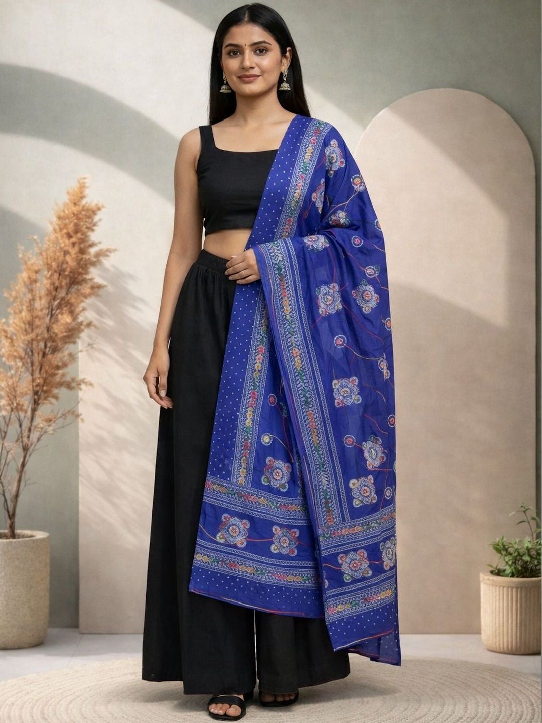 HERE&NOW Printed Dupatta with Mirror Work-picture-16