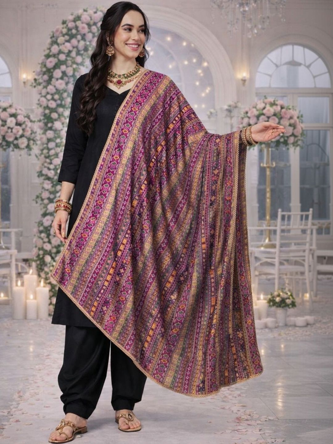 HERE&NOW Ethnic Motifs Woven Design Kalamkari Dupatta-picture-14