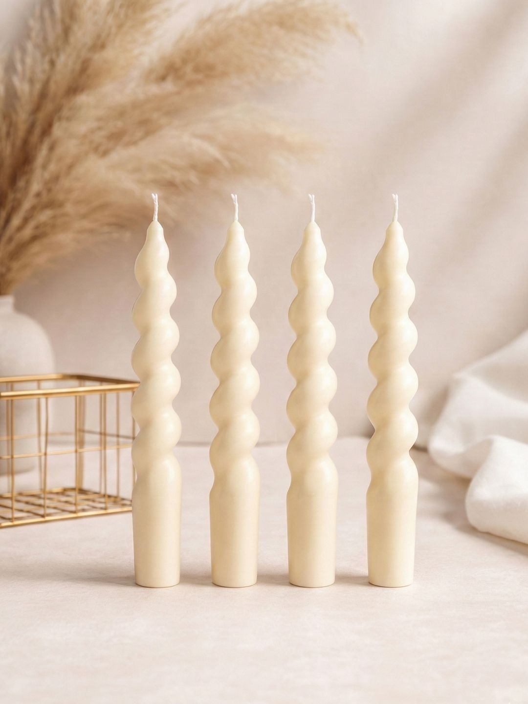 SERAAF White & Cream-Coloured 4 pieces Pillar Candle-image-28