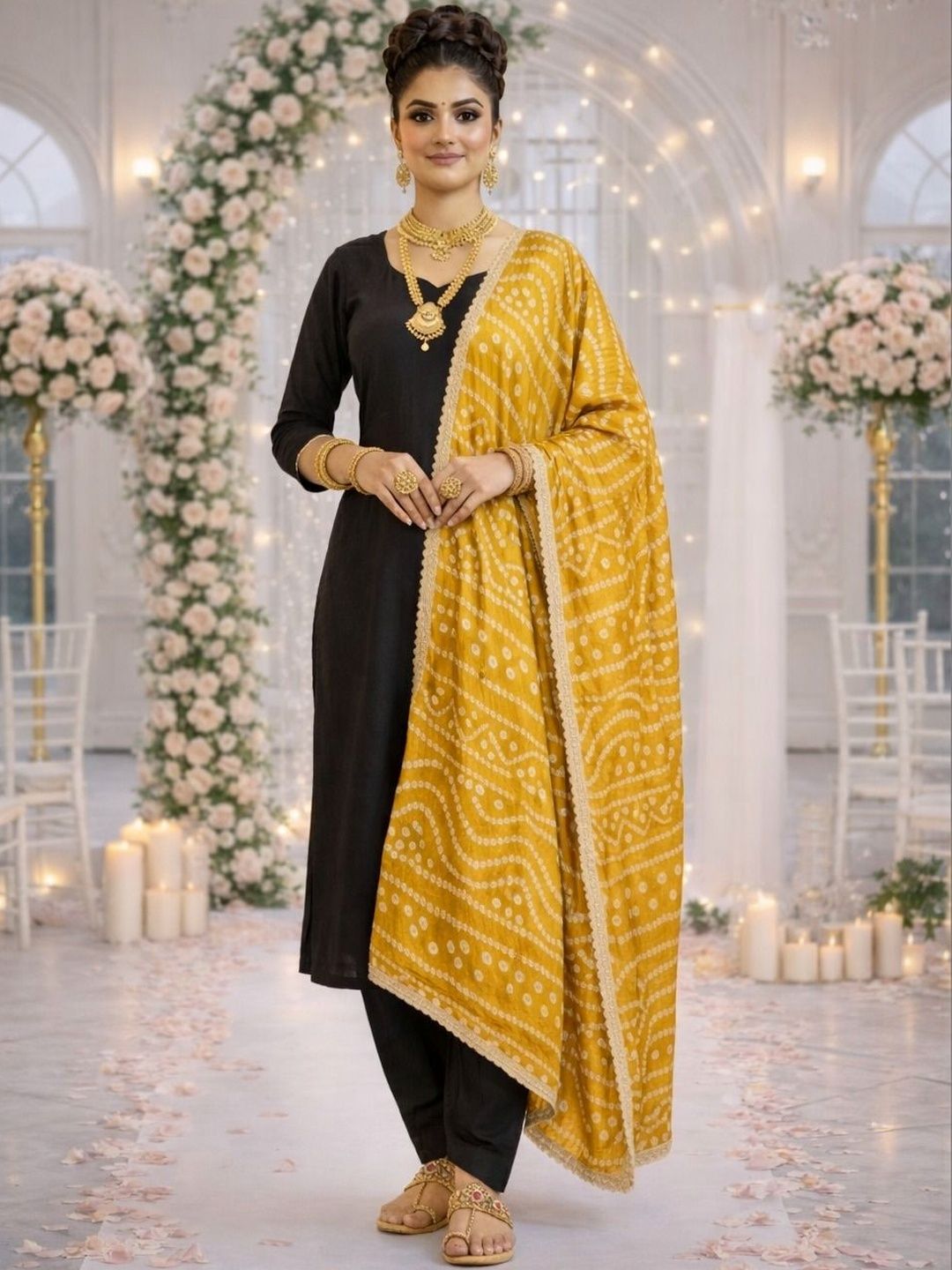 HERE&NOW Printed Bandhani Dupatta with Gotta Patti-picture-18
