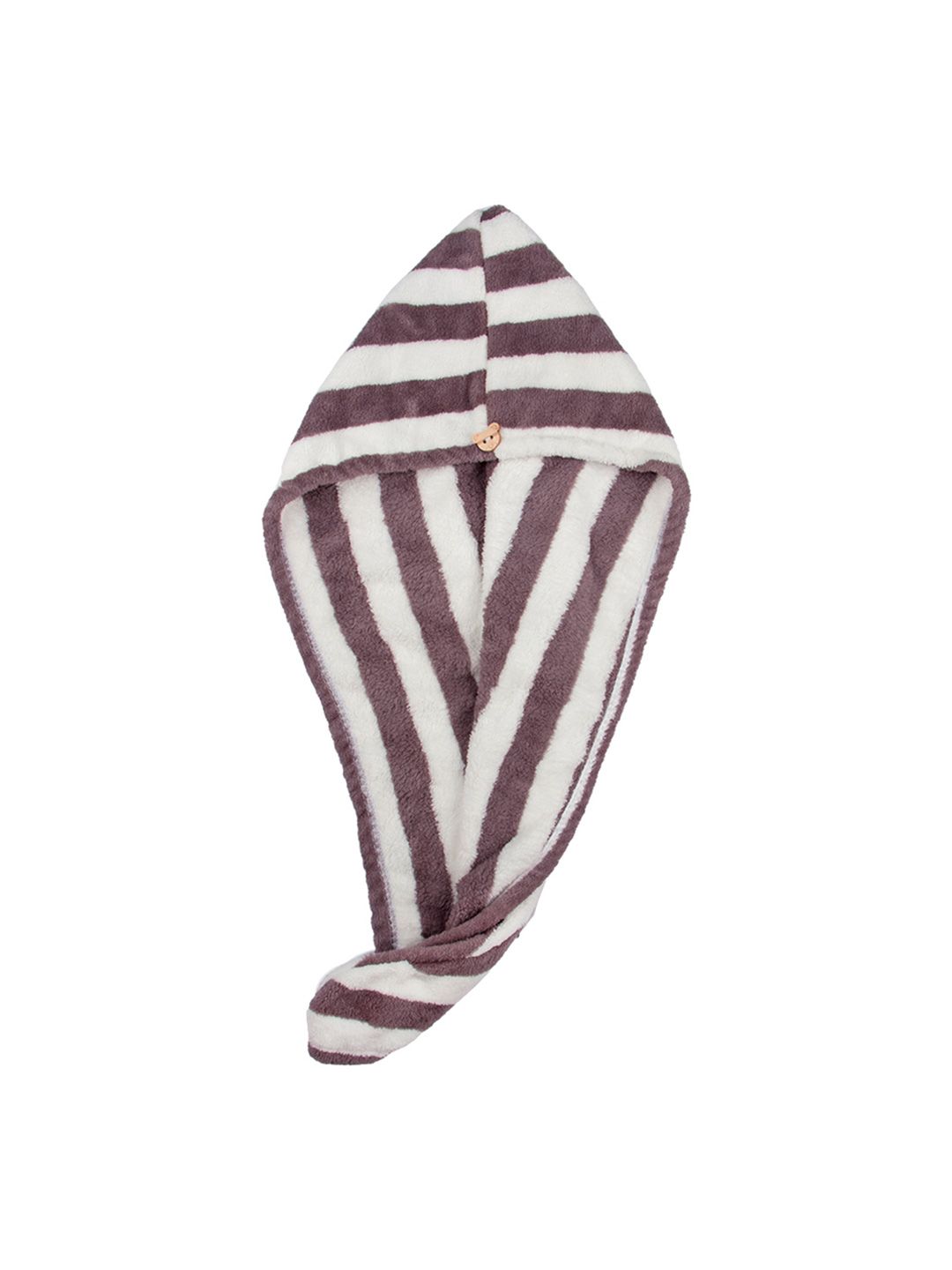 Stasia Street Camel Brown & White Striped Microfiber 300 GSM Easy Dry Hair Wrap Towel-image-22