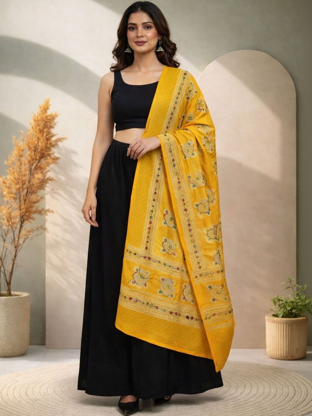 HERE&NOW Ethnic Motifs Embroidered Dupatta with Thread Work-picture-42