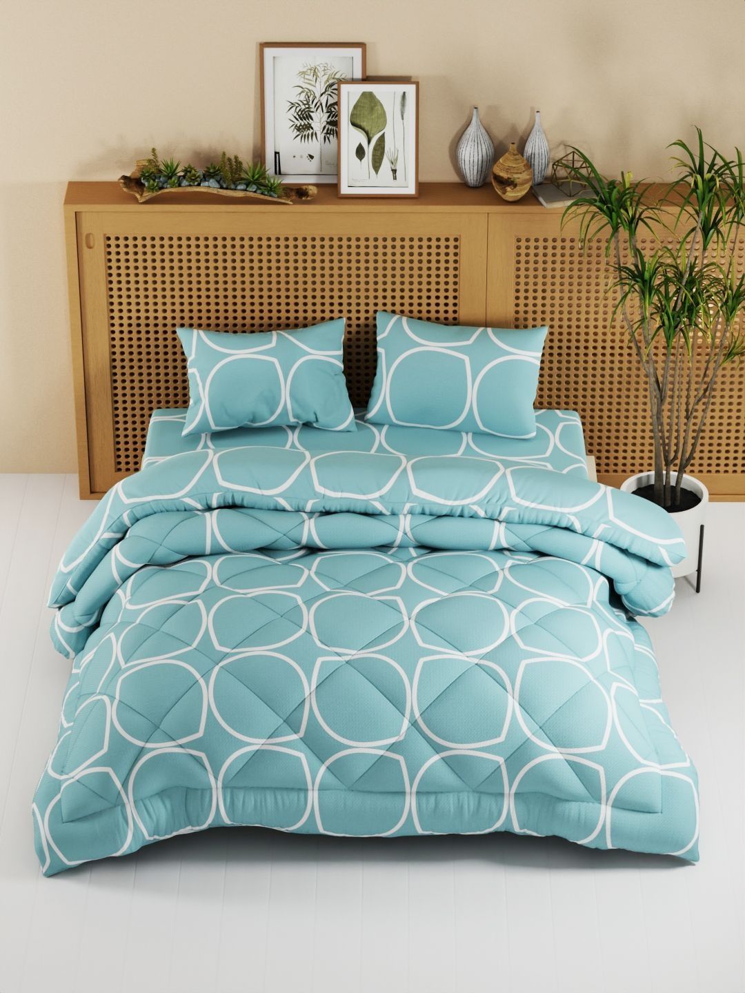 KOPA Blue & White Geometric Other 4 Piece Double King Regular Bedding Set-image-28