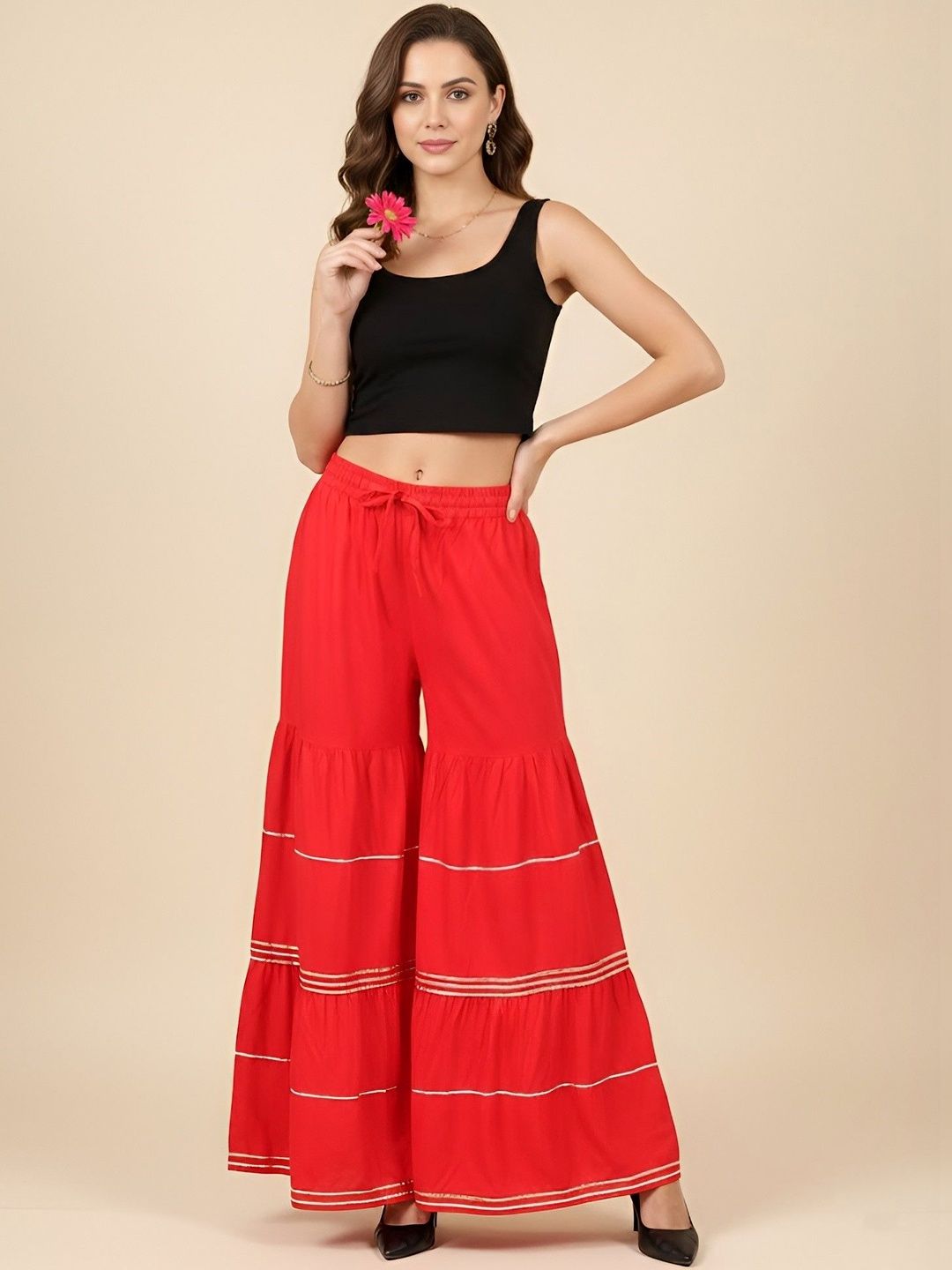 MUFFLY Women Embellished Flared Handloom Ethnic Palazzos-picture-40
