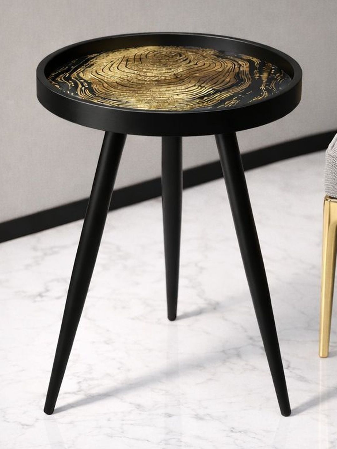 Decor de Maison Black & Yellow Wooden Round Bedside Table-picture-32